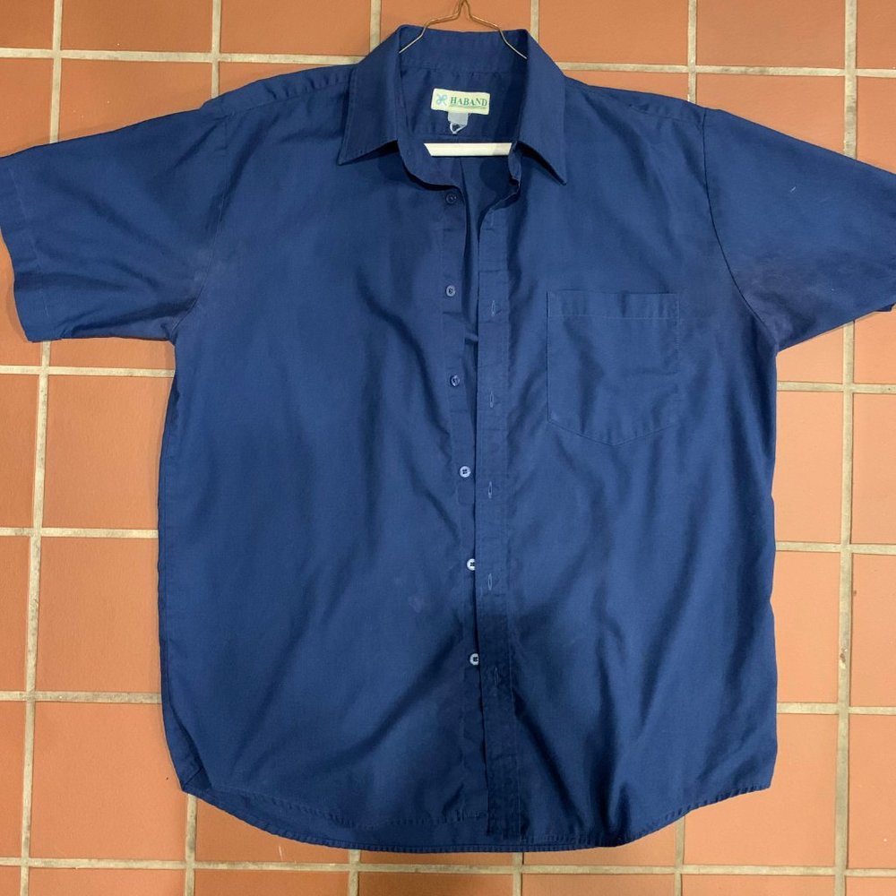 Navy Blue Haband Short Sleeve Button Up Shirt XL